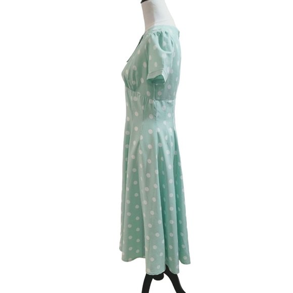 Hell Bunny "Madden" Polka Dot Dress in Mint Green and White, Size S - Picture 5 of 12